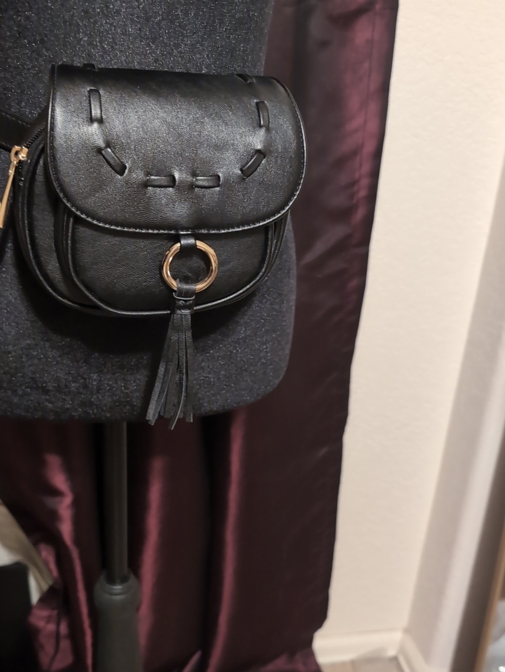 Lionel Vegan Leather  Black Tassel Ring Belt Bag